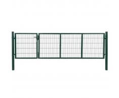 vidaXL Puerta de valla de jardín con postes acero verde 350x100 cm