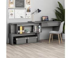 vidaXL Escritorio esquinero de aglomerado gris brillante 200x50x76 cm