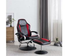 vidaXL Sillón masaje reclinable y reposapiés piel sintética negro rojo