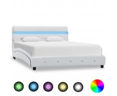 vidaXL Estructura de cama con LED cuero sintético blanco 140x200 cm
