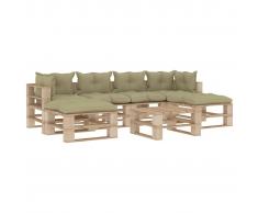 vidaXL Set muebles de palés jardín 7 piezas madera cojines color crema