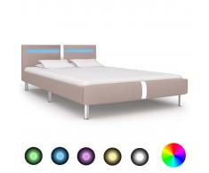 vidaXL Estructura de cama con LED cuero sintético capuchino 140x200 cm