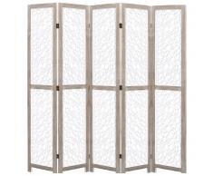 vidaXL Biombo de 5 paneles de madera maciza blanco 175x165 cm