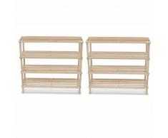 vidaXL Estantería de zapatos 4 niveles 2 unidades madera maciza abeto