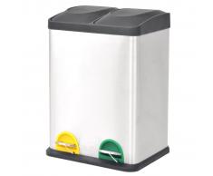 vidaXL Cubo de reciclaje y basura con pedal acero inoxidable 2x18 L