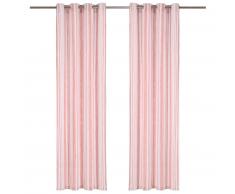 vidaXL Cortinas y aros de metal 2 pzas algodón rosa a rayas 140x225 cm