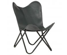vidaXL Silla Butterfly para niño de cuero auténtico gris