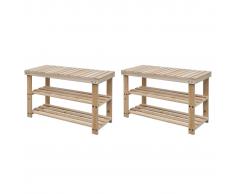 vidaXL Banco zapatero 2 unidades 2 en 1 madera maciza