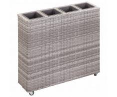 vidaXL Jardinera con 4 macetas de ratán sintético gris 80x22x79 cm
