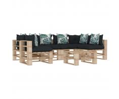 vidaXL Muebles de palés jardín 7 pzas madera cojines de flores y gris