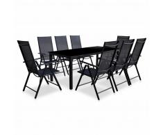 vidaXL Set de muebles jardín plegables 9 piezas aluminio negro