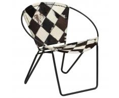 vidaXL Silla con estampado de rombos de cuero auténtico negro