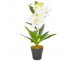 vidaXL Planta artificial lirio con macetero 65 cm blanca