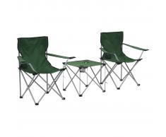 vidaXL Juego de mesa y sillas de camping 3 piezas verde
