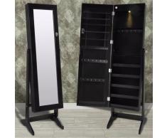 vidaXL Espejo joyero negro de pie con luz LED