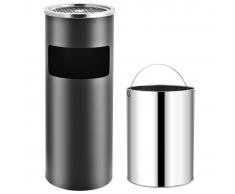 vidaXL Papelera con cenicero de acero gris 30 L