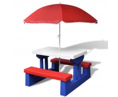 vidaXL Mesa de picnic para niños con sombrilla