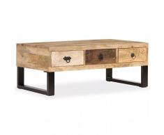 vidaXL Mesa de centro con 3 cajones madera maciza de mango 90x50x35 cm