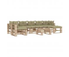 vidaXL Set muebles de palés jardín 8 piezas madera cojines color crema