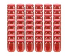 vidaXL Tarros de mermelada de vidrio con tapa roja 48 unidades 230 ml