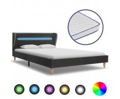 vidaXL Cama con LED arpillera gris oscuro colchón viscoelástico 140 cm