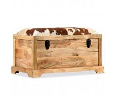vidaXL Banco de almacenamiento madera maciza y cuero real 80x44x44 cm