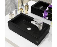 vidaXL Lavabo con agujero grifo rectangular cerámica 46x25,5x12 negro