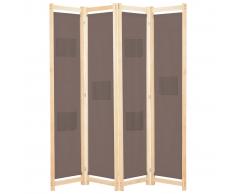 vidaXL Biombo divisor de 4 paneles de tela marrón 160x170x4 cm