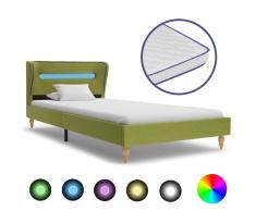 vidaXL Cama con LED y colchón viscoelástico tela verde 90x200 cm