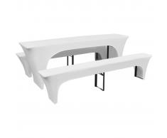 vidaXL 3 fundas blancas estirables para mesa y 2 bancos 220x50x80 cm