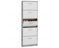 FMD Mueble zapatero con 5 compartimentos basculantes blanco y hormigón