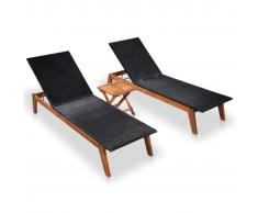 vidaXL Tumbonas con mesa 2 unidades ratán y madera maciza de acacia