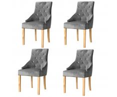 vidaXL Sillas de comedor 4 unidades roble macizo y terciopelo plateado