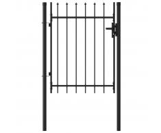 vidaXL Cancela de valla con una puerta y puntas acero negro 1x1,2 m
