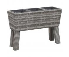 vidaXL Jardinera con patas y 3 tiestos ratán sintético gris 72x25x50cm