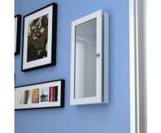 vidaXL Espejo joyero de pared de madera, blanco con una puerta