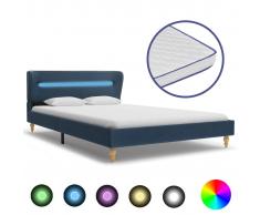 vidaXL Cama con LED y colchón viscoelástico tela azul 140x200 cm