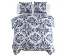 vidaXL Funda nórdica 3 piezas diseño clásico 240x220/80x80cm azul