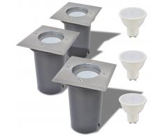 vidaXL Focos LED empotrables de suelo para exteriores 3 unids cuadrados