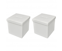 vidaXL Taburete Blanco Plegable De Almacenamiento Otomano Reposapiés 2 Piezas