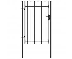 vidaXL Cancela de valla con una puerta y puntas acero negro 1x1,5 m