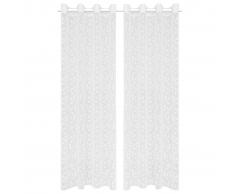 vidaXL Visillo de tricot 2 piezas estampado hojas blanco 140x245 cm