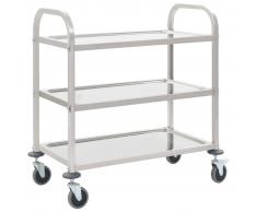 vidaXL Carrito de cocina de 3 alturas 107x55x90 cm acero inoxidable