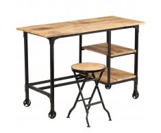 vidaXL Escritorio y taburete plegable madera maciza mango 115x50x76