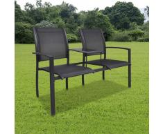 vidaXL Banco de 2 asientos 131 cm acero y textilene negro