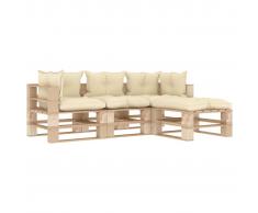 vidaXL Set muebles de palés jardín 5 piezas madera cojines color crema