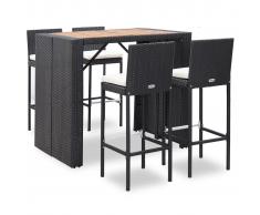 vidaXL Mesa y sillas bar jardín 5 pzas ratán sintético y madera negro