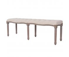 vidaXL Banco de madera maciza y lino blanco crema 150x40x48 cm