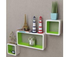 vidaXL Estantes de cubo de pared flotante MDF blanco-verde