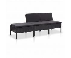 vidaXL Set de muebles de jardín 3 pzas y cojines ratán sintético negro